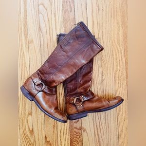 Vintage 70's Frye Made in Mexico Tall Leather Harness Boots Women's Size 7B